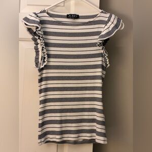 J. Crew Ruffle Sleeve Striped Top - Navy and White